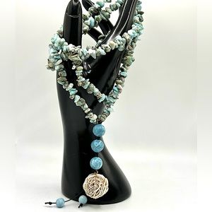 LARIMAR + ROSE DESERT STONES NATURAL NECKLACE length 12”